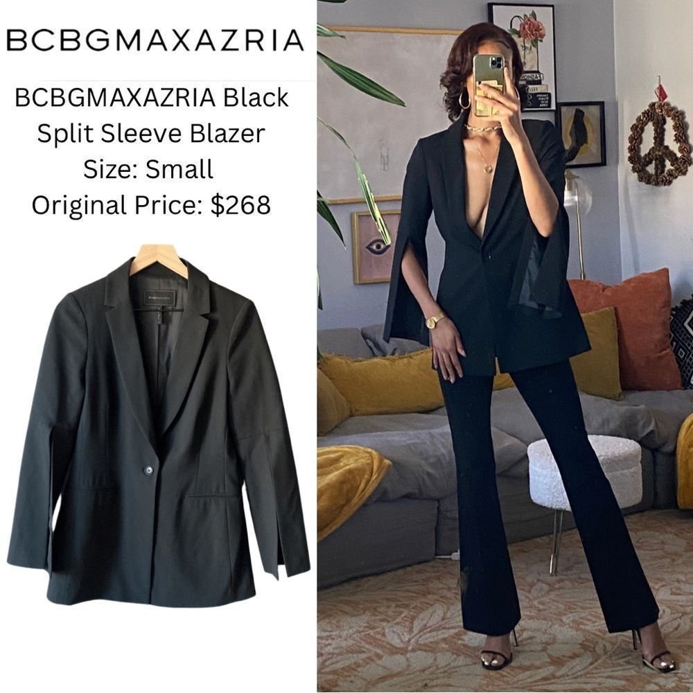 BCBGMAXAZRIA Black Split Sleeve Blazer